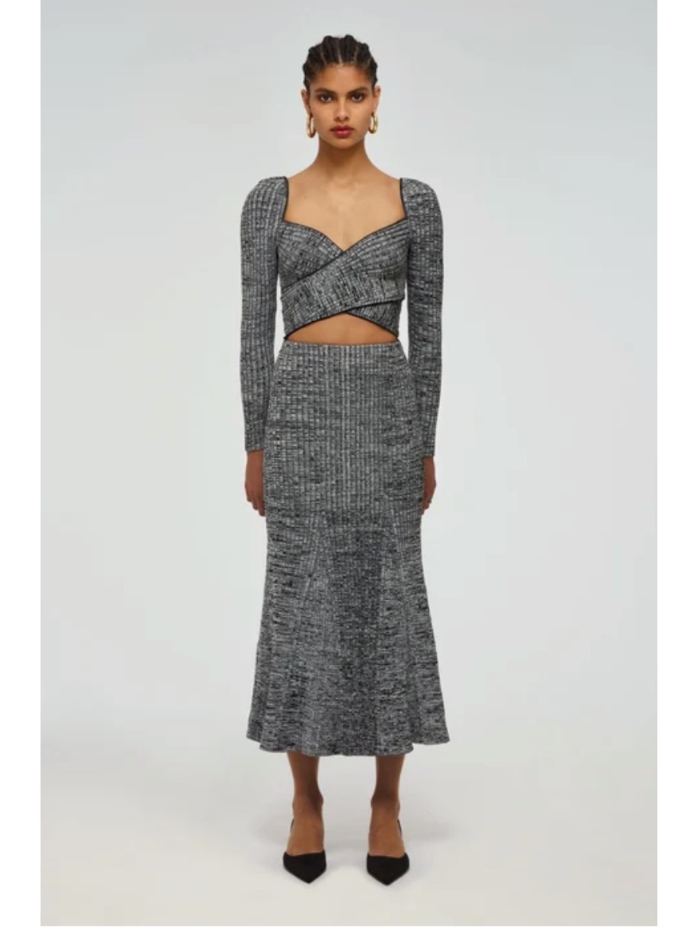 Self Portrait Monochrome Ribbed Knit Skirt